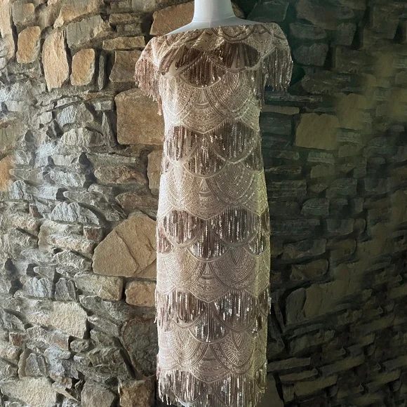 Tadashi Shoji Off-the-Shoulder Sequined Embroidered Dress - Picture 3 of 6